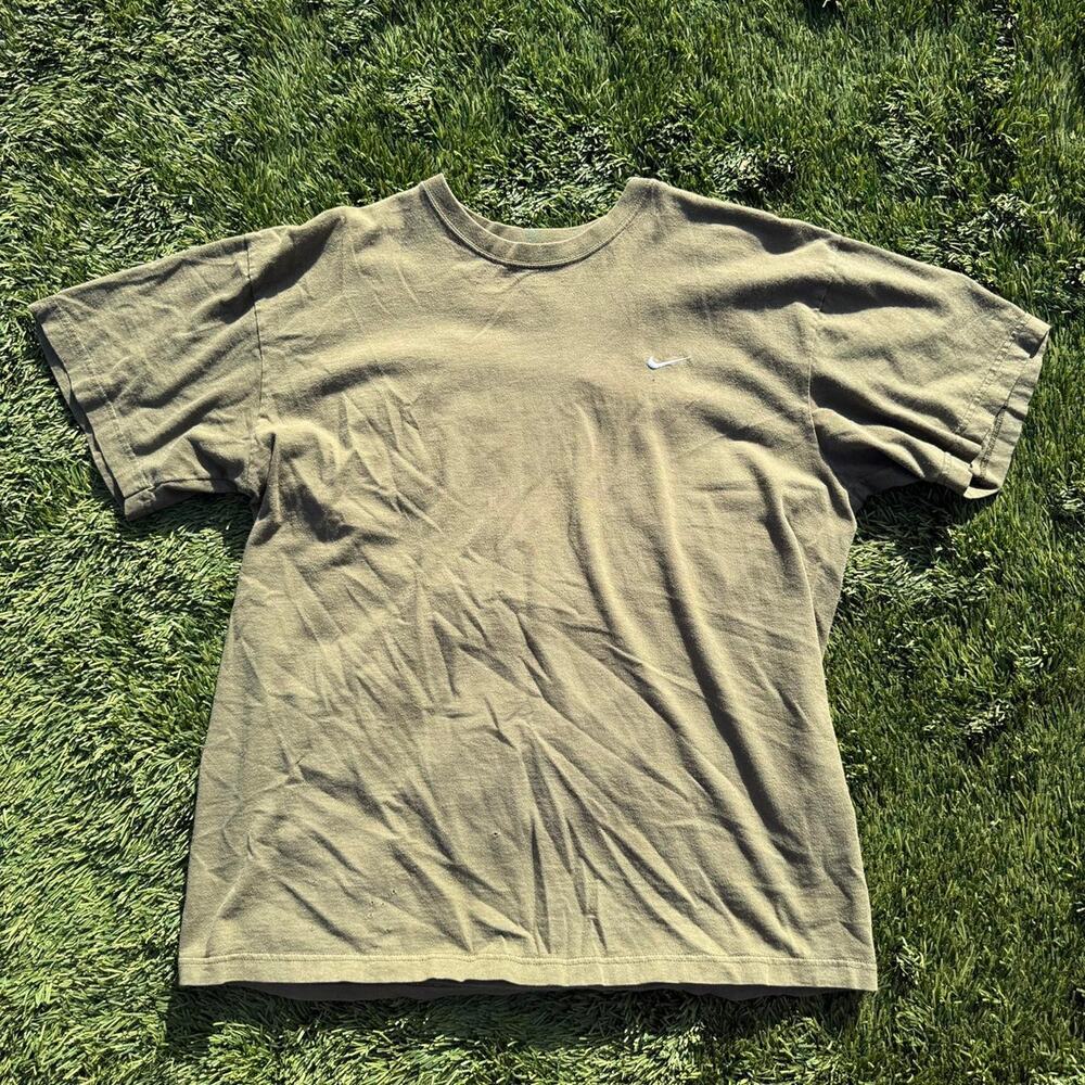 Vintage 00s Nike Swoosh Tee Green Embroidered Size L Men's